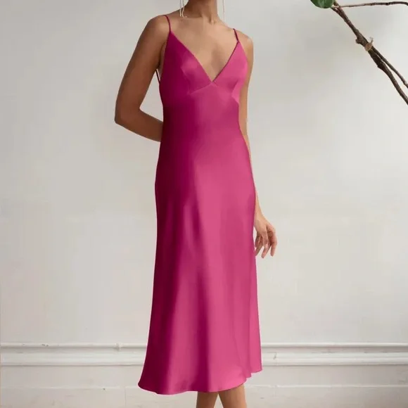 Jenny Yoo NWT Bellini Slip Fuchsia Pink Dress Small Satin - Picture 1 of 10